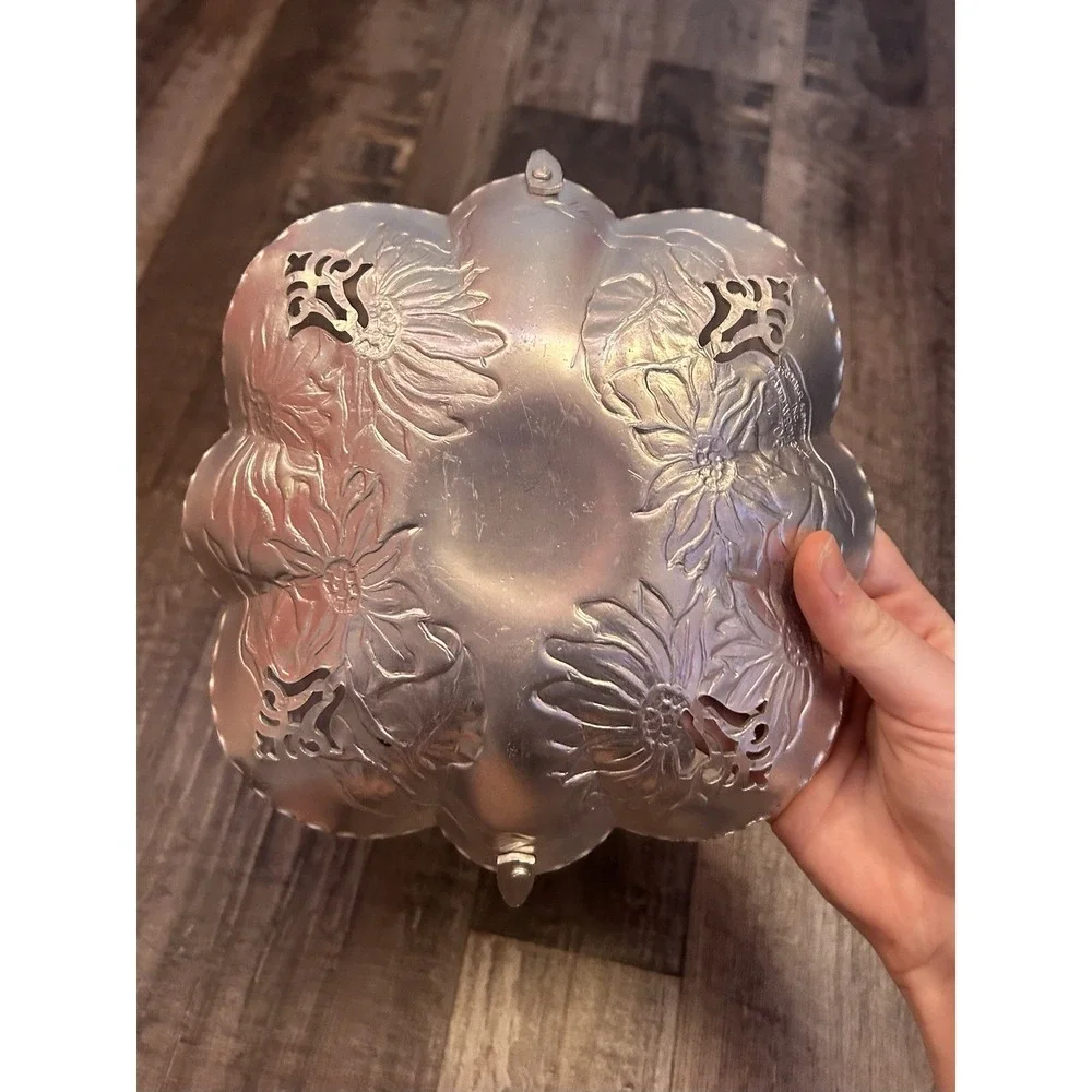 Aluminum Basket with Handle, Floral Cutout & Embossed Design
